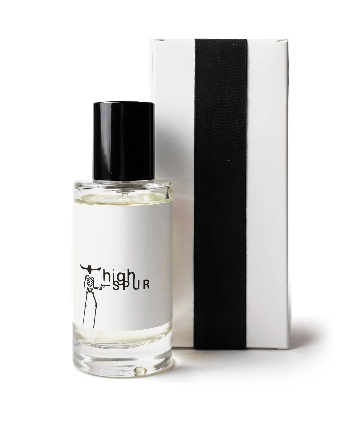 Illustration of ROUGH STOCK Eau de Parfum, 50 mL, in front of its white box with a black band.