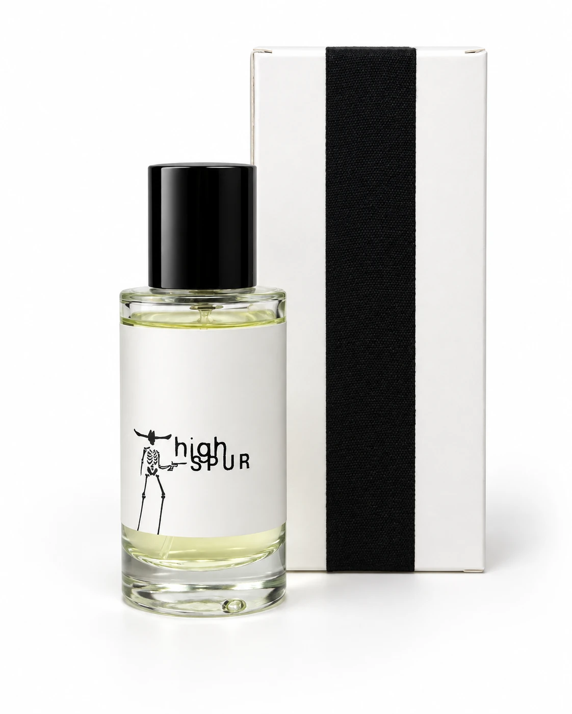 Studio illustration of the white-label ROUGH STOCK bottle in front of its white box with a black band.