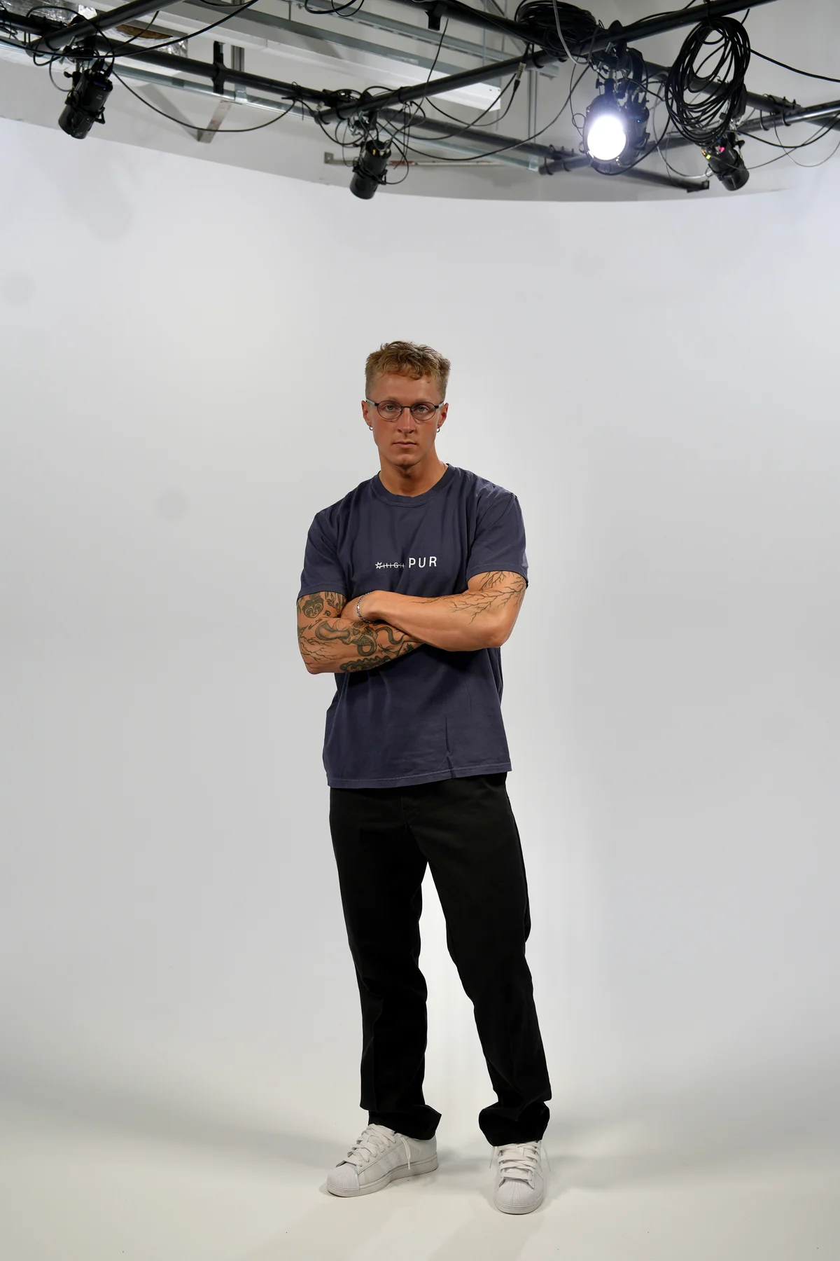 Rough Stock Tee — Vintage Wash Navy, worn, front