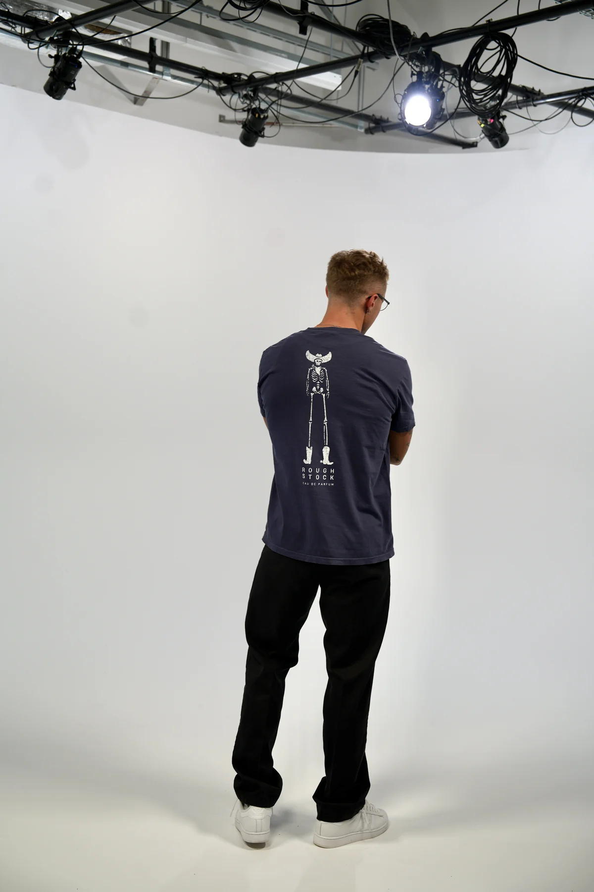 Rough Stock Tee — Vintage Wash Navy, worn, back